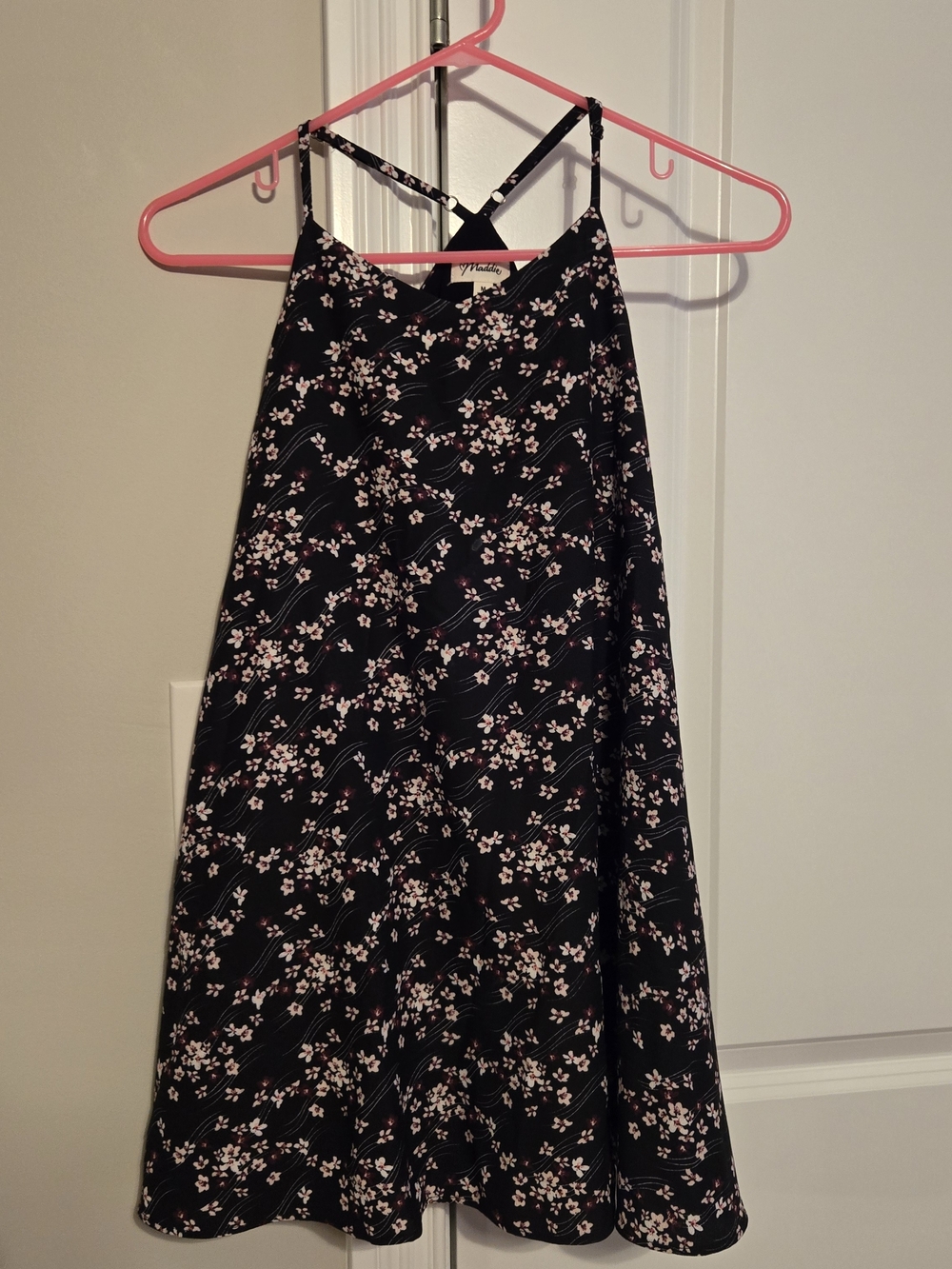 🩷 Maddie- Black Foral Slip Dress with Pink Blossom Print. NWOT 🩷 Med.